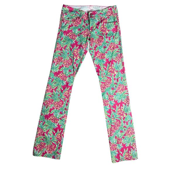 Lilly Pulitzer Worth Straight Jean Orchid Pink Spike The Punch Pineapple Size 2 - Picture 2 of 8